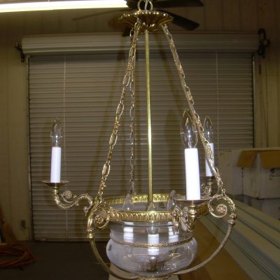 6 bulb glass / brass chandelier