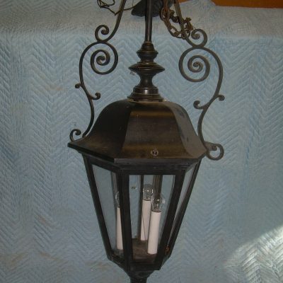 Large Ext. Black Hanging Fixture w/scrolls 3-bulb