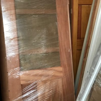 Half lite mahogany storm door